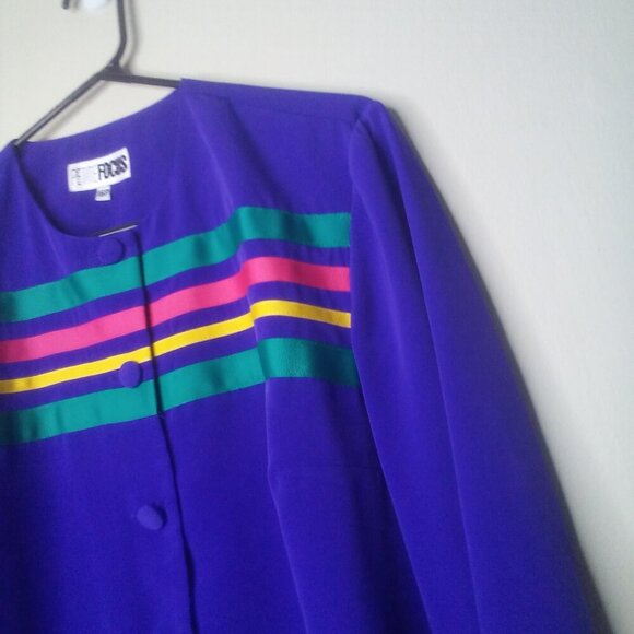 Petite Focus Jacket Skirt Set 16 P Vintage 80s Button Up Pleated Skirt PURPLE - Picture 8 of 15